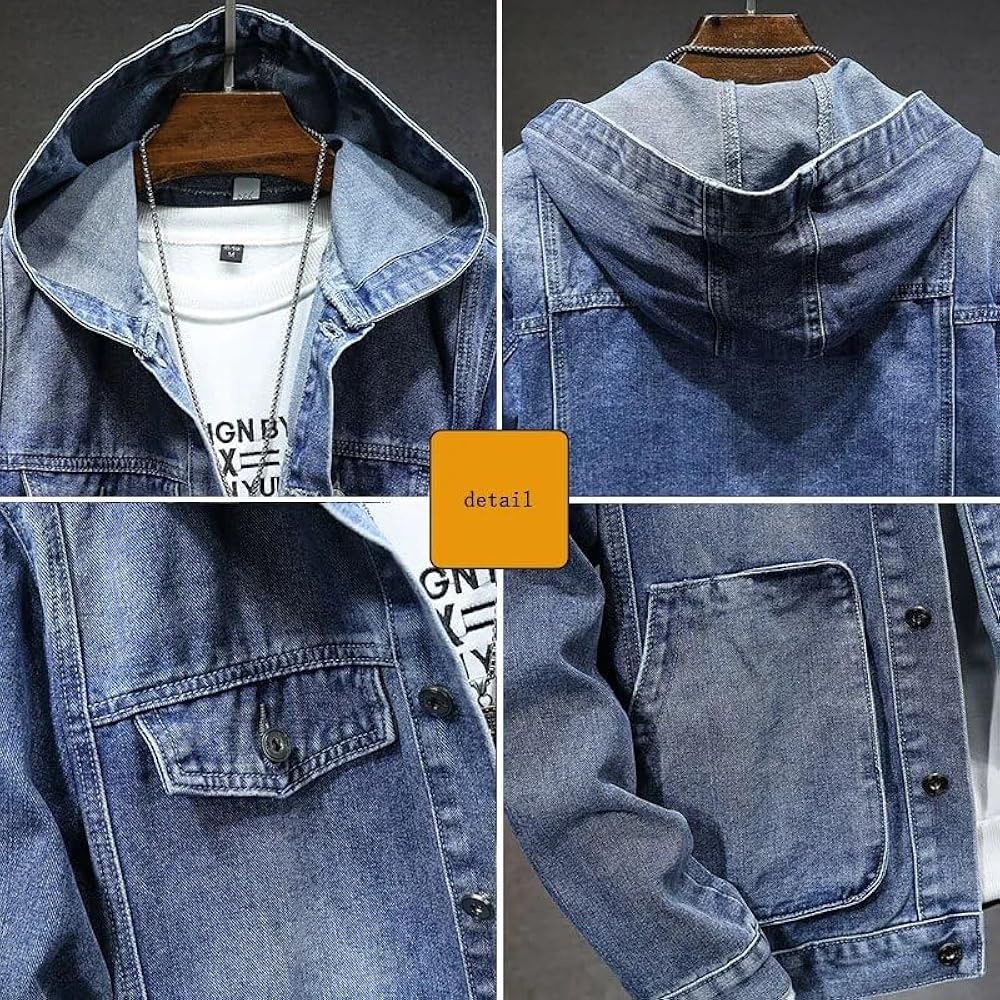 Aoleaky Spring Autumn Style Men's Windproof Fit Hooded Denim